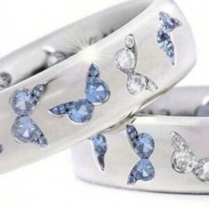 NEW Elegant Silver and Blue cubic zirconia Butterfly Ring size 7 or 8